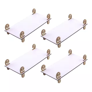 4 Bandejas Retangular Flat Porta Doces - Mdf Branco