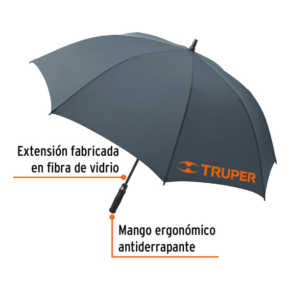 Paraguas clásico Truper 65012 gris oscuro con diseño lisa