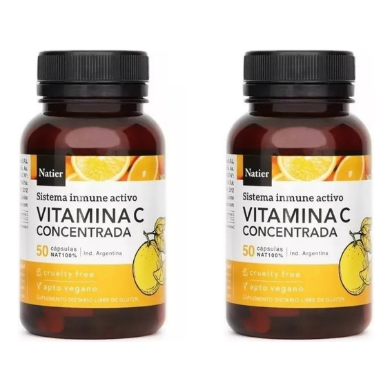 Vitamina C Concentrada Natier Pack X 2 Antioxidante 100 Caps Sabor Sin sabor