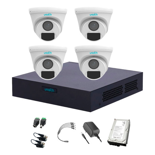 Uniarch Kit De Seguridad Kit4-uac-t112w-plus-sc-3tb 4 Cámaras Análogas Tipo Turret 2mp 1080 Video A Color 24/7 +hdd 3tb Alta Calidad Ir 20 Mts Protección Exterior Ip67 Fácil Instalación T112 Cctv