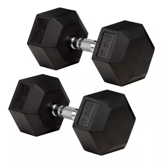 Mancuernas Hexagonales Pesas Encauchadas Sportfitness 17.5kg Color Negro Y Cromado