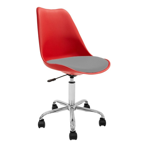 Silla Tulip Eames Roja Con Ruedas Escritorio Colores Cromada Color Gris Oscuro Material Del Tapizado Cuero Sintético