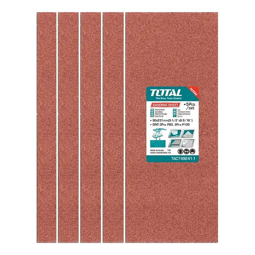 Set 5 Hojas De Lija Para Pulir 90x231mm Grano Variado Total Cantidad de granos 80