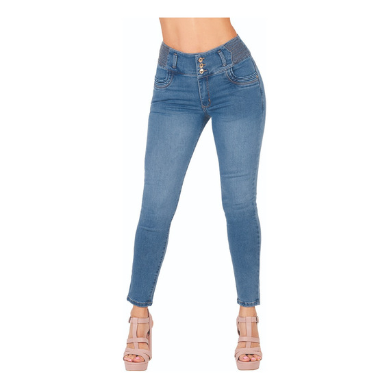 Jeans Dama Casual Tiro Alto Corte Colombiano Azul 600-54