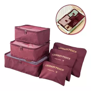 Kit Bolsas De Armazenamento Organizador Para Viagem 6 Pçs Cor Vinho