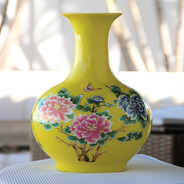 Vaso Chinês Floral Com Escritas, Fino E Elegante - Bu199