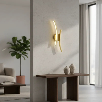 Aplique Moderno Led Arc Doble Curva Dorado Luz Desing Dorado
