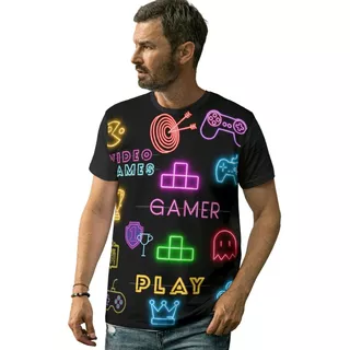 Kit 8 Camisetas Gamer Neon Videogame Jogos