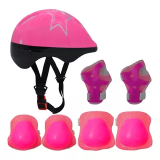 Kit Capacete Cotoveleira Joelheira Infantil Bike Skate Rosa