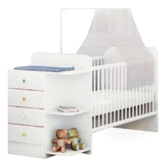 Cuna Dormitorio Infantil 4 Cajones Repisa Blanco 411