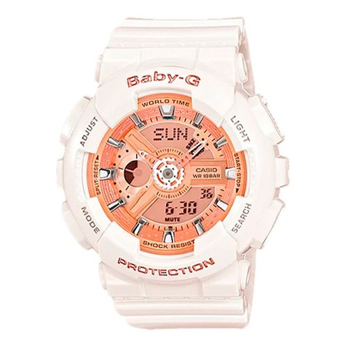 Reloj Casio Baby-g Ba-110-7a1dr Mujer 100% Original Color De La Correa Blanco Color Del Bisel Oro Rosa Color Del Fondo Oro Rosa
