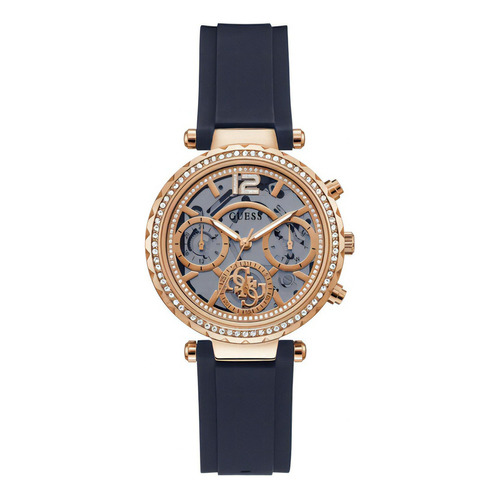 Reloj Guess Original Reloj Elegante Pulsera Joyería Mujer Color De La Correa Azul Color Del Bisel Oro Rosa Color Del Fondo Oro/rosa