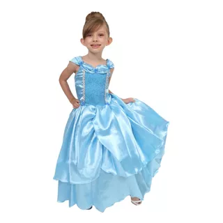 Vestido Fantasia Infantil Princesa Cinder Cristal Azul Luxo