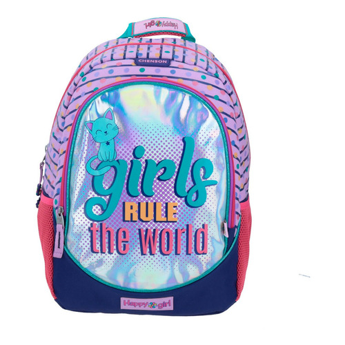 Mochila Happy Girl Girls Rule The World Estampado Primaria Chenson Color Púrpura