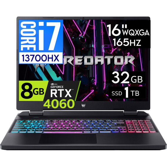 Acer Predator Helios Neo 16 Core I7 13700hx 32gb 1tb Rtx4060 Color Negro