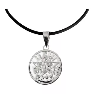 Dije Medalla Tetragramaton De 3 Cm Plata 925 + Collar Caucho