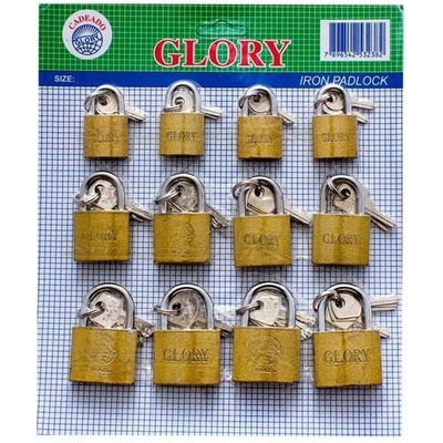 Cartela 12 Cadeados Glory 20,25,32mm Importado Reforçado