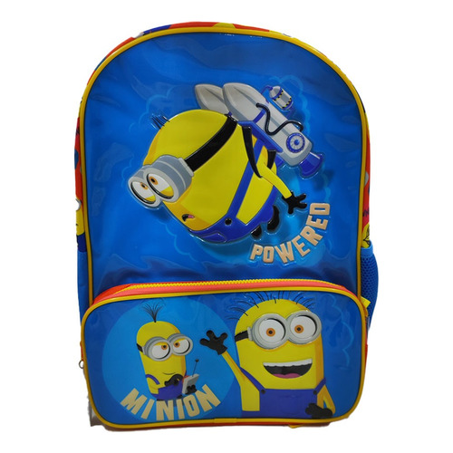 Mochila 16 Espalda Minions Powered Wabro - 85602 Color Azul Diseño de la tela Liso