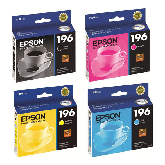 Cartucho Epson T196 Negro + Colores Xp 201 401 411 Wf-2515