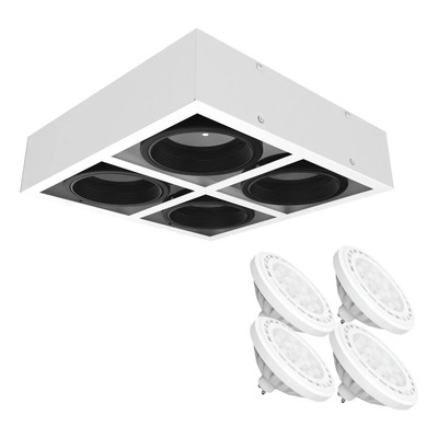 Plafon Box 4 Ar111 Cardanico Cuadrado Moderno Led Calido Bl Blanco