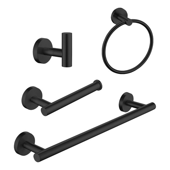 Juego Accesorios Baño 4 Pzs Acero Inoxidable Negro Mate Meer