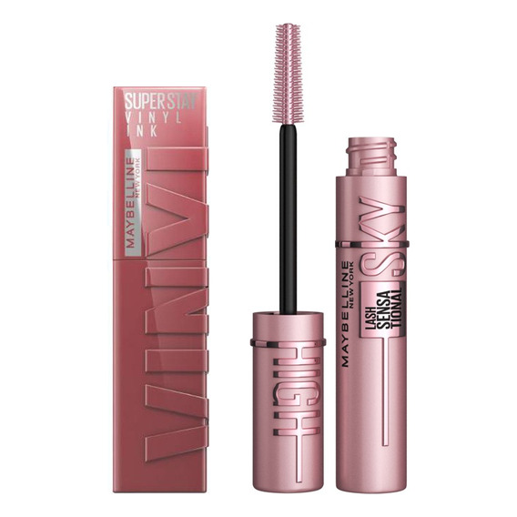 Set Maybelline Máscara Sky High + Labial Superstay Vinyl Ink