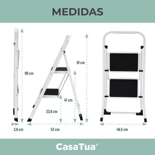 Escalera Plegable Multiuso 2 Peldaños Compacta Y Resistente Color  Negro/Blanco
