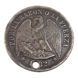 Moneda De 1 Peso Águila De 1.882 Plata Chile Perforado