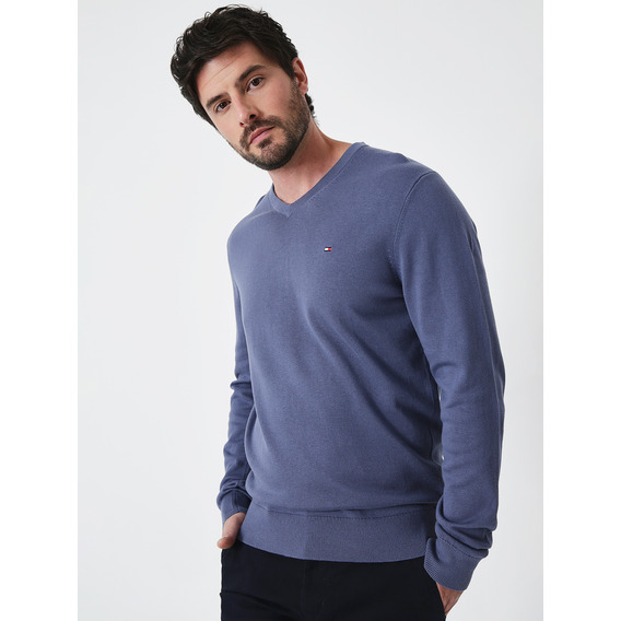 Sweater Signature Básico V-neck Azul Tommy Hilfiger