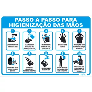 Placa De Sinalização 10 Passos Higienização Ao Lavar As Mãos