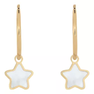 Huggies Con Dije De Estrella De Madre Perla Oro 14k