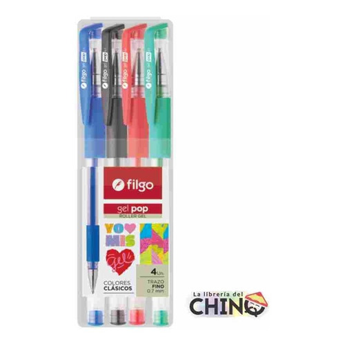 Lapicera Boligrafo Roller Ball Filgo Pop Clasico X 4 Und Color de la tinta Surtida Color del exterior Cristal