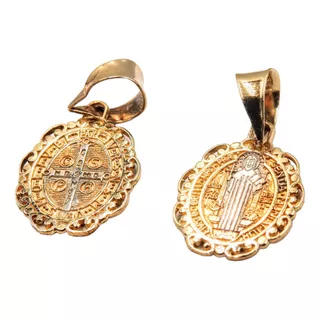 Medalla San Benito En Oro Fino 10k Greco-romana, Doble Cara