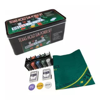 Poker Set Juego 200 Fichas Cartas Y Paño Black Jack Fichero-