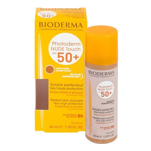 Protector solar  Bioderma  Photoderm NUDE Touch Tono Dorado 50FPS  en aerosol 40mL