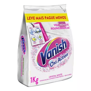 Tira Manchas Em Pó Vanish Crystal White Oxi Action 1kg Refil Econômico Para Roupas Brancas