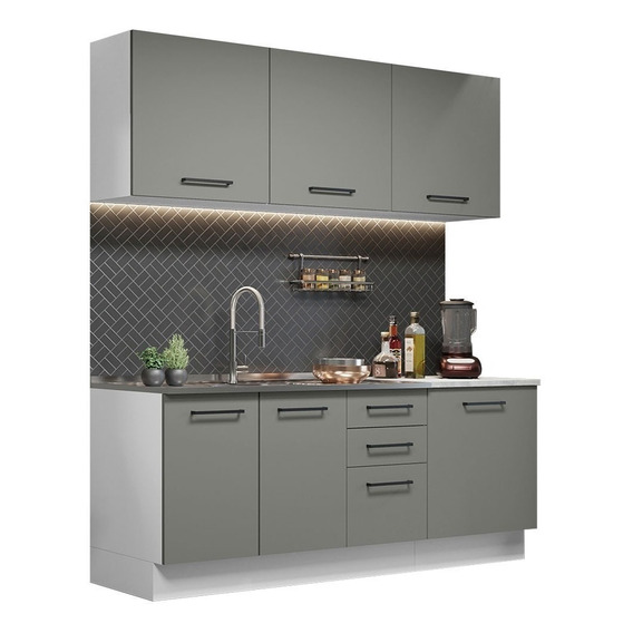 Mueble De Cocina Madesa Agata Sin Lavadero 180 Cm Color Gris