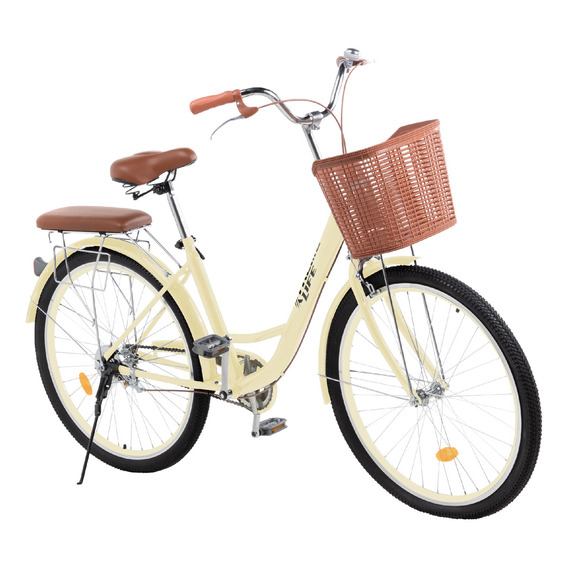 Bicicleta Urbana Rodada 26 Con Canasta Frenos De Pinza Y Marco De Acero Diseño Clásico Vintage Xtreme Life Color Beige