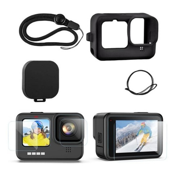 Kit Protector + Cristales Para Gopro 10/9 Hero Negro Carcasa