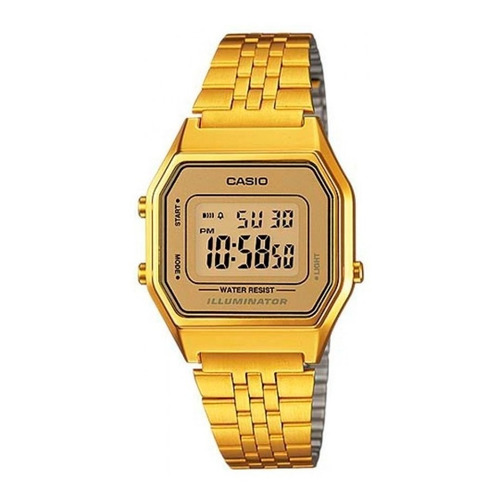 Reloj Casio La-680wga-9d Mujer Vintage Color De La Malla Dorado Color Del Bisel Dorado Color Del Fondo Dorado