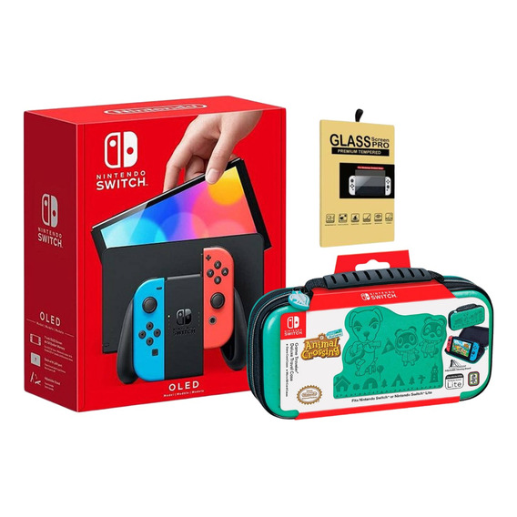 Nintendo Switch Oled Neon + Estuche Animal Crossing Verde