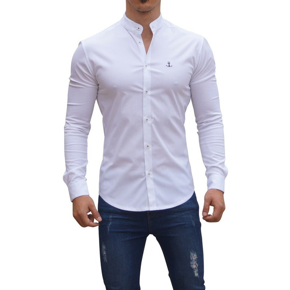 Camisa Cuello Mao White John Leopard Slim Fit Envío Gratis