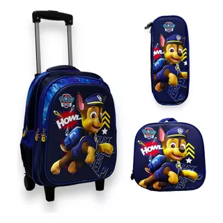 Set X3 Maleta Rueda Paw Patrol Grande + Lonchera + Cartucher