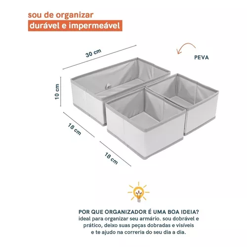 Organizador de Gaveta Dobrável Cinza 8 Divisórias 24x34x9cm Oikos