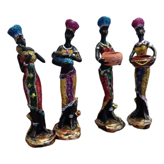 Africanas Adorno Figura Decorativa Set X 4 De 15 Cm De Alto