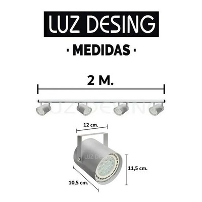 Riel 2 Metros Blanco 4 Spot Cilindro Ar111 Apto Led Local 