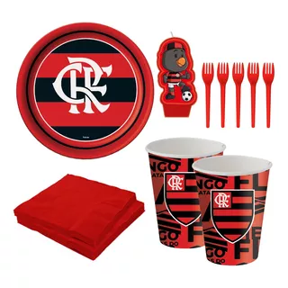 Kit Festa Time Flamengo - Pratos, Copos, Vela, Guardanapos