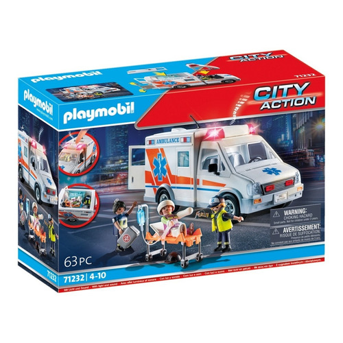 Figuras Para Armar Playmobil City Action Ambulancia 63 Piezas 3+