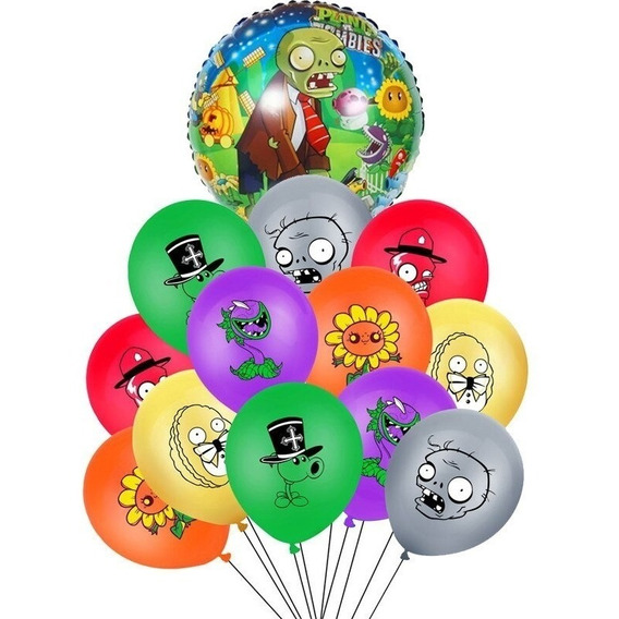 Set 13 Globos Plantas Vs Zombies Redondo Latex Y Metalizado