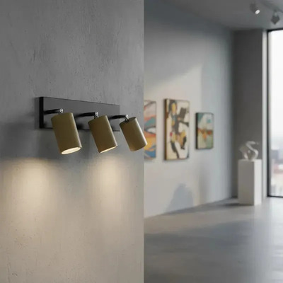 Aplique 3 Luces Bois Madera Apto Led Gu10 Cabezal Movil Negro/madera
